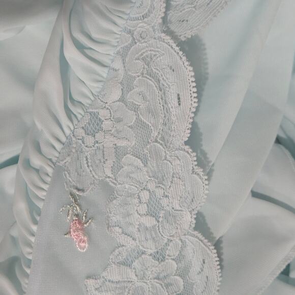 Vintage Shadowline Peignoir Set Blue Powder Chiffon Sheer Nylon Gown Robe XL - Picture 12 of 16